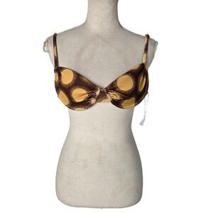 Frankies‎ Bikinis Sun Print Bikini Top Large Brown Yellow Twist Front